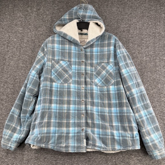 Soho Jackets & Blazers - Soho Threads Womens Blue Plaid Corduroy Flannel Sherpa Lined Hooded Shacket XXL